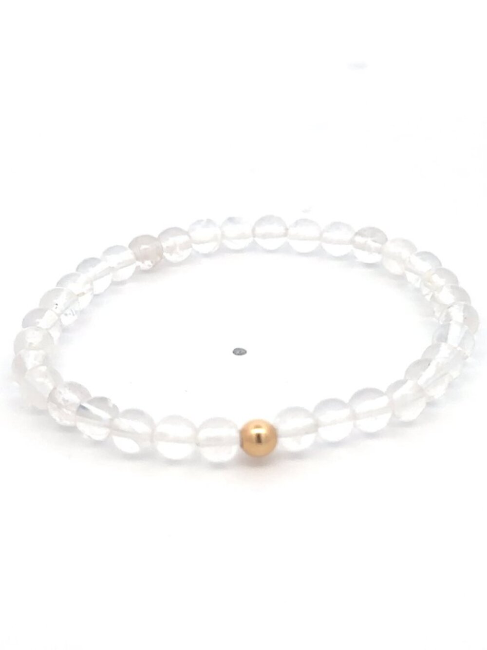 14K Gold Accent Natural Gemstone Clear Quartz Stretch Bracelet Stackable Jewelry